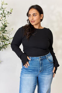 Always Loyal Ribbed Round Neck Long Sleeve Top in Black