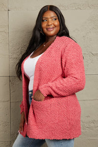 Falling For You Open Front Popcorn Cardigan In Strawberry