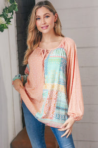 Divide and Conquer Front-Tie Half & Half Blouse