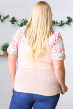 Load image into Gallery viewer, Peach &amp; Floral Tie Neck Bubble Sleeve Top
