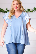 Load image into Gallery viewer, Way of the Sea Front-Tie Double Ruffle Sleeve Top
