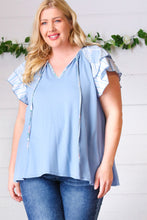 Load image into Gallery viewer, Way of the Sea Front-Tie Double Ruffle Sleeve Top
