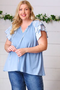Way of the Sea Front-Tie Double Ruffle Sleeve Top