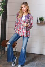 Load image into Gallery viewer, Creative Content Criss Cross Boho-Style Blouse in Blue/Rust
