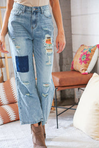 Odds and Ends Distressed Patchwork Jeans