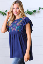 Load image into Gallery viewer, Out of the Blue Ruffle Sleeve Floral Embroidered Top
