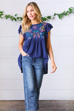 Load image into Gallery viewer, Out of the Blue Ruffle Sleeve Floral Embroidered Top
