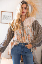 Load image into Gallery viewer, Splash of Boho Front Tie Frill-Neck Top
