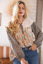 Load image into Gallery viewer, Splash of Boho Front Tie Frill-Neck Top
