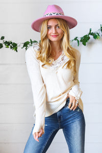 Stuck in Neutral Embroidered Lace V-Neck Top
