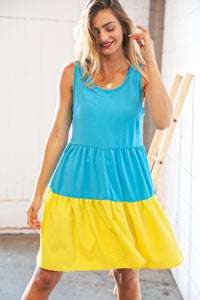 On Golden Shores Tiered Color Block Dress