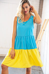 On Golden Shores Tiered Color Block Dress