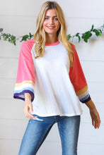 Load image into Gallery viewer, Pink Pointelle Color Block Wide Sleeve Pullover
