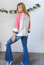 Load image into Gallery viewer, Pink Pointelle Color Block Wide Sleeve Pullover
