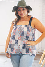Load image into Gallery viewer, Stitched in Time Patchwork Peplum Tank Top
