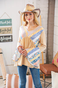 Stimulating the Senses Patchwork Bell-Sleeve Top