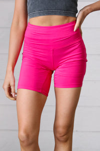 Your Go-To Brushed Wide Waistband Yoga/Biker Shorts in Fushcia