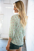 Load image into Gallery viewer, Mint Crepe Seersucker Floral Knotted Woven Blouse
