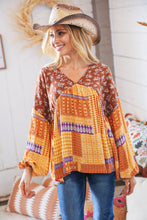 Load image into Gallery viewer, Timeless Travels Ethno-Print Peplum Top
