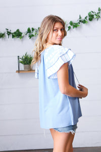 Way of the Sea Front-Tie Double Ruffle Sleeve Top