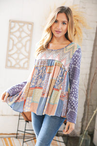 Under My Spell Baby Doll Patchwork-Mix Top