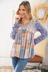 Under My Spell Baby Doll Patchwork-Mix Top