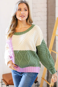 Follow Your Happiness Cable Knit Color Block Sweater