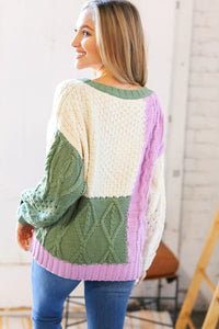 Follow Your Happiness Cable Knit Color Block Sweater