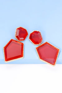 Geometrical Shape Zinc Alloy Frame Resin Dangle Earrings (multiple color options)