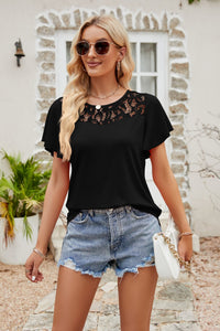 Timeless Calm Spliced Lace Flutter Sleeve Top (multiple color options)