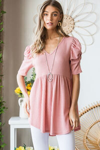 Easy To Love Waffle Knit V-Neck Babydoll Top