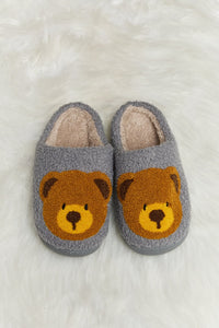 Teddy Bear Print Plush Slide Slippers (multiple color options)