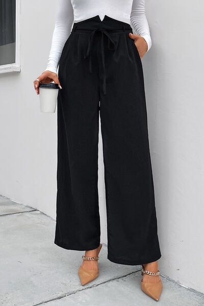 City Chic High Waist Ruched Tie Front Wide Leg Pants