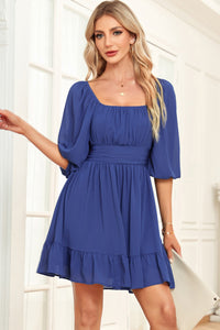 What A Girl Wants Tie-Back Ruffled Hem Square Neck Mini Dress (multiple color options)