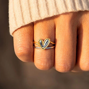 Dual Radiance: Two-Tone Heart 925 Sterling Silver Rings