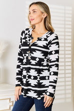 Load image into Gallery viewer, Making Dreams Come True Geometric Notched Neck Long Sleeve Top
