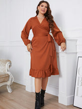 Load image into Gallery viewer, Chic In Fall Surplice Neck Tie Waist Dress
