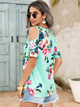 Load image into Gallery viewer, Flirty Flourish Cold-Shoulder Short Sleeve Top
