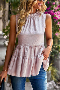 Napa Valley Dotted Frill Trim Sleeveless Tiered Top