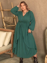 Load image into Gallery viewer, Wanderlust Whisper Notched Layered Balloon Sleeve Midi Dress
