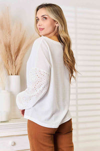 Love Me Eyelet Dropped Shoulder Round Neck Blouse