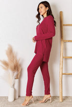 Load image into Gallery viewer, Lounge Life Ribbed Round Neck High-Low Slit Top and Pants Set  (multiple color options)
