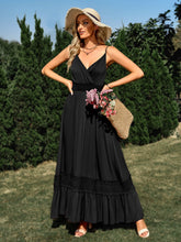 Load image into Gallery viewer, All The Allure Spaghetti Strap Smocked Waist Spliced Lace Dress
