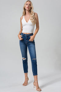 Lucia High Waist Distressed Washed Cropped Mom Jeans by Bayeas
