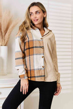 Load image into Gallery viewer, Maple Latte Plaid Print Dropped Shoulder Shirt
