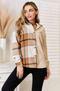 Maple Latte Plaid Print Dropped Shoulder Shirt