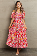 Load image into Gallery viewer, Fireside Bouquet Floral Off-Shoulder Frill Trim Maxi Dress
