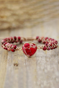 Handcrafted Heart Shape Natural Stone Bracelet (multiple color options)