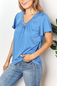 Casual Outing Ruched V-Neck Short Sleeve T-Shirt (2 color options)