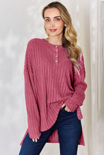 Load image into Gallery viewer, Everyday Basic Ribbed Half Button Long Sleeve High-Low Top (multiple color options)
